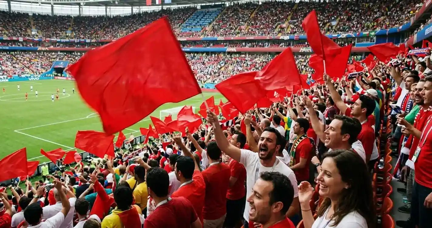 Marokkanische Fans mit roten Fahnen feiern ihr Team beim WM-Viertelfinal 2026
