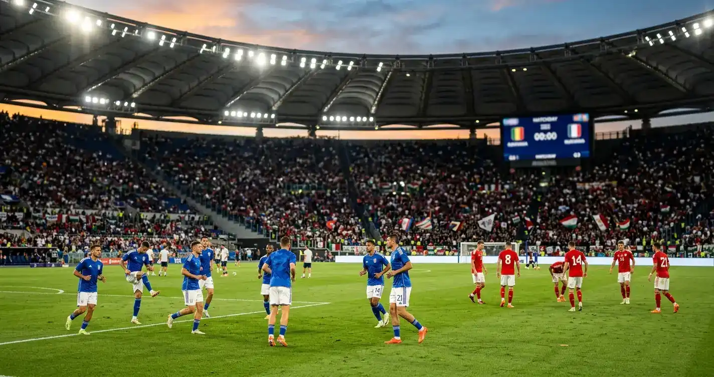 Spielszene aus der letzten Spieltag-Runde der Fussball-WM 2026 mit Stadionatmosphäre