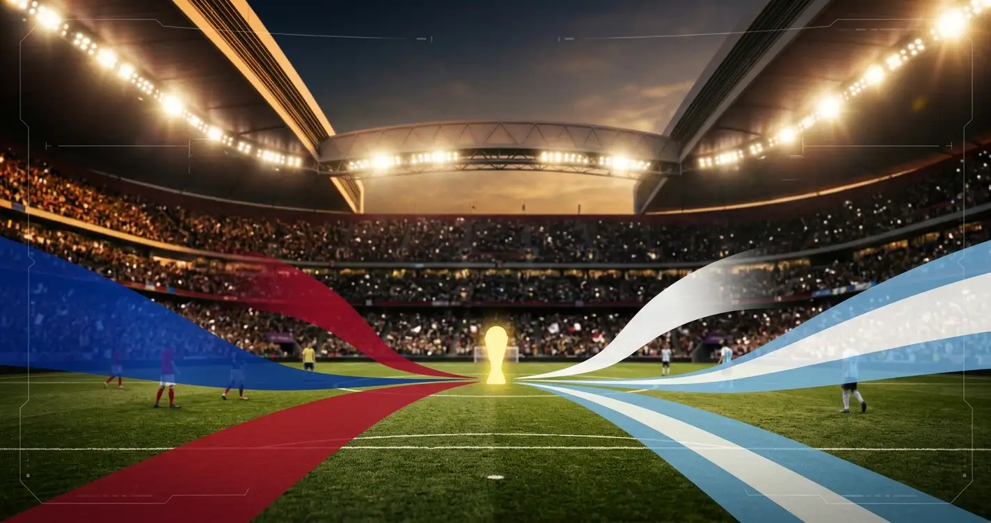 Grafische Übersicht der vier Halbfinalisten der Fussball-WM 2026 mit Stadionkulisse